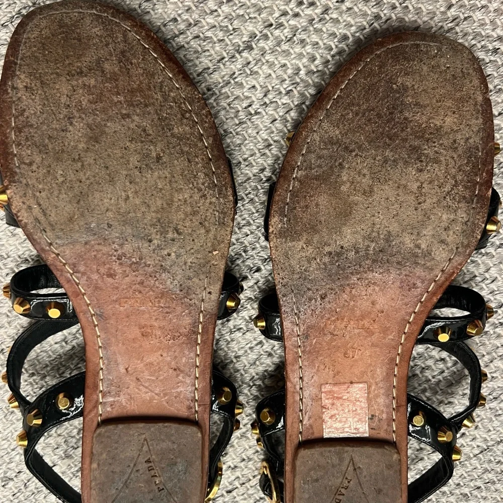 Prada black patent gold studded sandals. - Picture 3 of 3